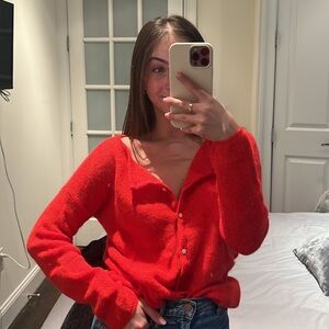 Sezane Gaspard Red Button-Up Cardigan